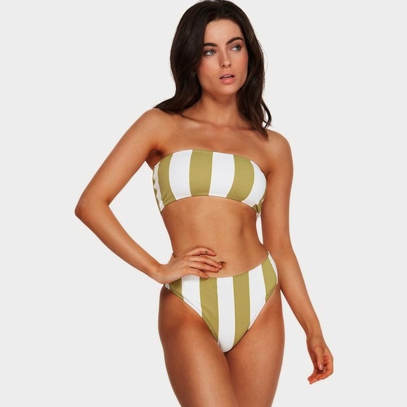 NWT BILLABONG -  SUN RAYS BANDEAU MAUI BIKINI SET striped green/white - Picture 6 of 11
